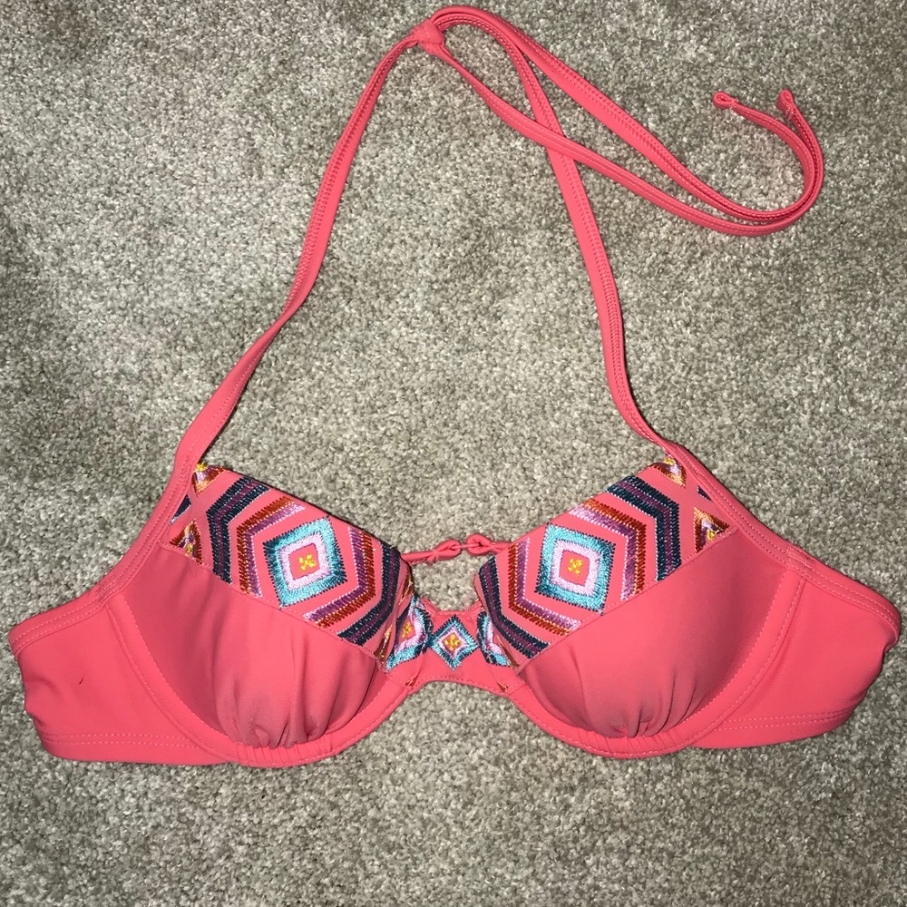aerie blakely embroidered pink bikini top